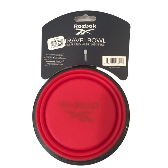REEBOK Travel Pet Bowl Red Expandable Silicone BPA FREE Silvertone Carabiner Hol - Picture 3 of 3